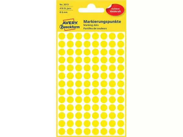 Een Etiket Avery Zweckform 3013 rond 8mm geel 416stuks koop je bij Schellen Boek- en Kantoorboekhandel