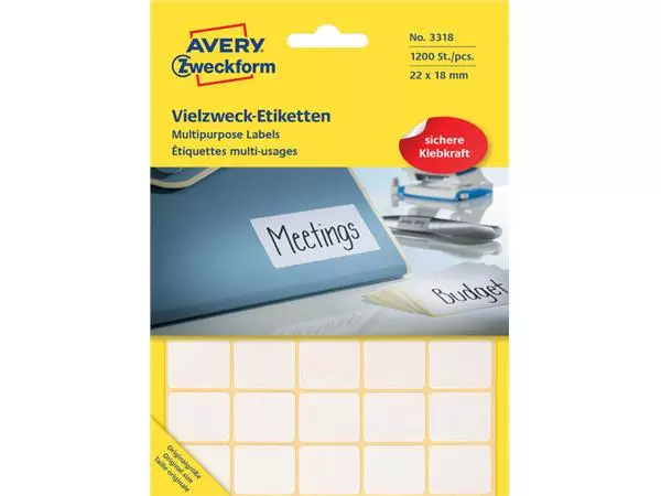 Een Etiket Avery Zweckform 3318 22x18mm wit 1200stuks koop je bij De Joma BV