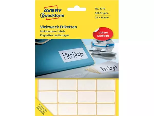 Een Etiket Avery Zweckform 3319 29x18mm wit 960stuks koop je bij iPlusoffice