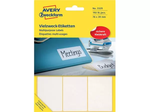 Een Etiket Avery Zweckform 3329 76x39mm wit 192stuks koop je bij Schellen Boek- en Kantoorboekhandel