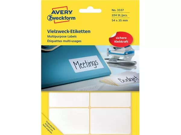Een Etiket Avery Zweckform 3337 54x35mm wit 224stuks koop je bij Schellen Boek- en Kantoorboekhandel