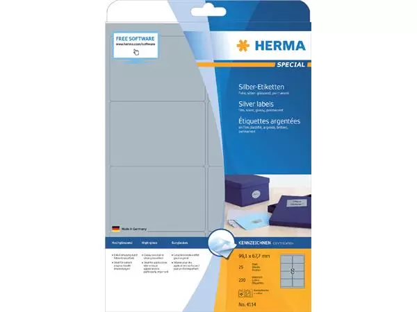 Een Etiket HERMA 4114 99.1X67.7mm zilver 200 etiketten koop je bij Clippz! Office Supplies