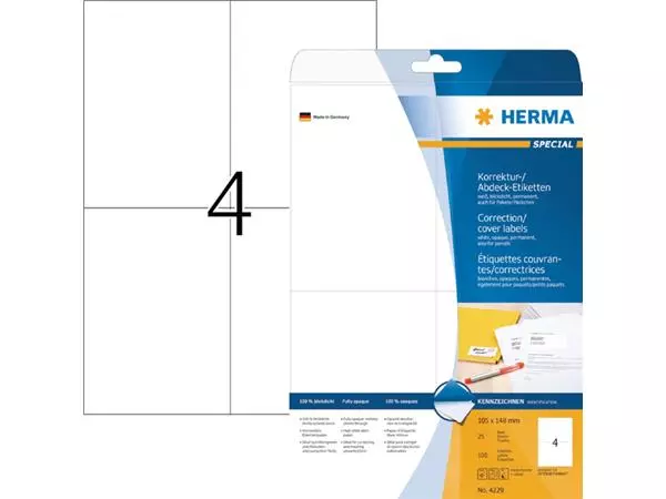 Een Etiket HERMA 4229 105x148mm A6 correctie wit 100st koop je bij All Office Kuipers BV