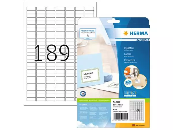 Een Etiket HERMA 4333 25.4X10mm A4 25st koop je bij All Office Kuipers BV