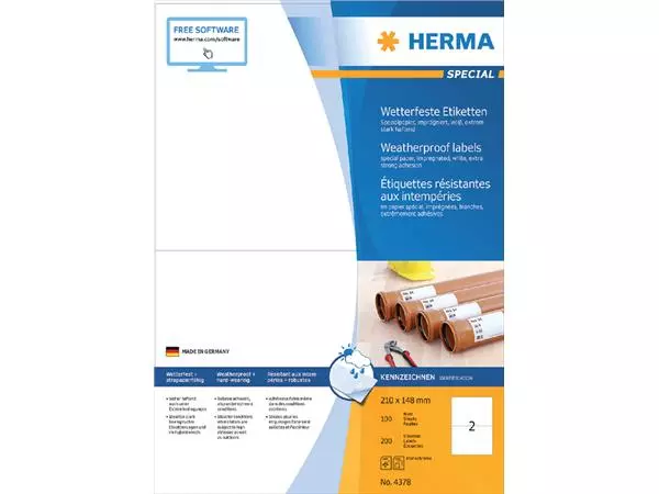 Een Etiket HERMA 4378 210X148mm wit 200stuks koop je bij Schellen Boek- en Kantoorboekhandel