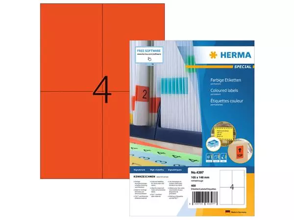 Een Etiket HERMA 4397 105x148mm A6 rood 400stuks koop je bij Sysdicom BV