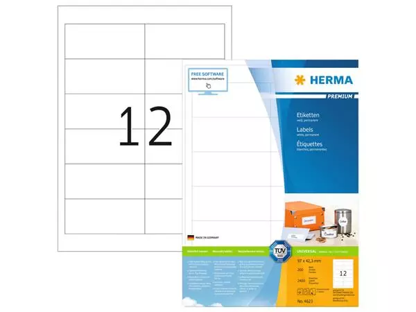 Een Etiket HERMA 4623 96.5x42.3Mm premium wit 2400stuks koop je bij Schellen Boek- en Kantoorboekhandel