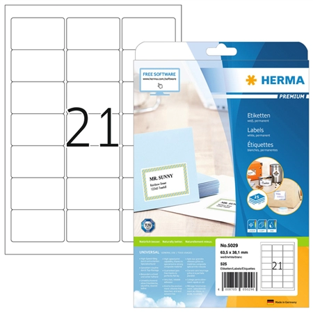 Een Etiket HERMA 5029 A4 63.5x38.1mm premium 525stuks wit koop je bij Schellen Boek- en Kantoorboekhandel