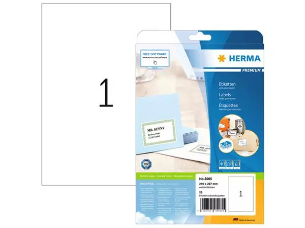 Een Etiket HERMA 5065 210x297mm A4 premium wit 25stuks koop je bij Schellen Boek- en Kantoorboekhandel