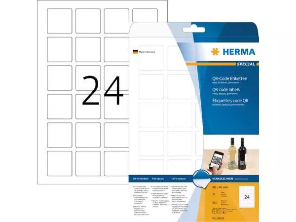 Een Etiket HERMA 9642 40x40mm QR-code wit 600stuks koop je bij De Joma BV