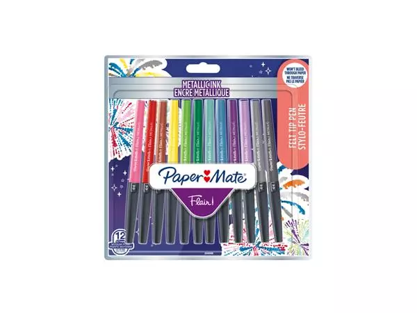 Een Fineliner Paper Mate Flair Metallic 12 stuks assorti koop je bij Topkantoor Repro Creatief