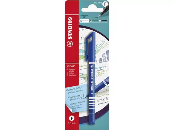 Een Fineliner STABILO Sensor 10195 fijn blauw blister à 1 stuk koop je bij iPlusoffice