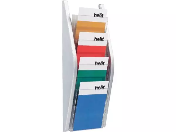 Een Folderhouder Helit wand 4xA5 zilver koop je bij Romijn Office Supply