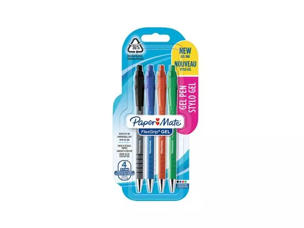 Een Gelschrijver Paper Mate Flexgrip 0.7mm blister à 4 kleuren koop je bij Kantoorboekhandel Van Atten