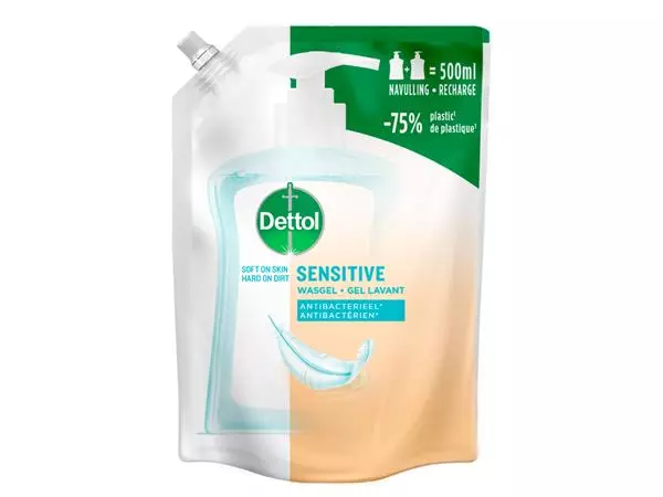 Een Handzeep Dettol Sensitive antibacterieël 500ml refill koop je bij Zevenbergen de project- en kantoorinrichters bv