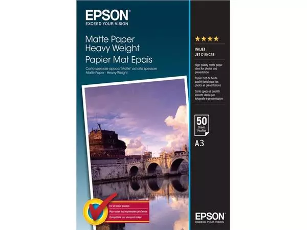 Een Inkjetpapier Epson S041261 A3 mat 1440DPI 50vel koop je bij Schellen Boek- en Kantoorboekhandel