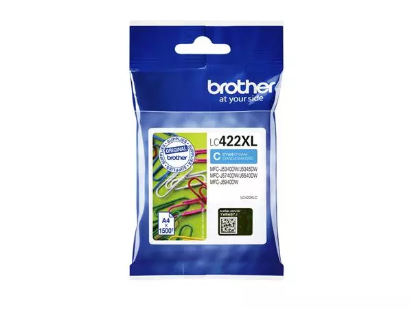 Een Inktcartridge Brother LC-422XLC blauw koop je bij Clippz! Office Supplies