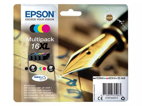 Een Inktcartridge Epson 16XL T1636 zwart + 3 kleuren koop je bij All Office Kuipers BV