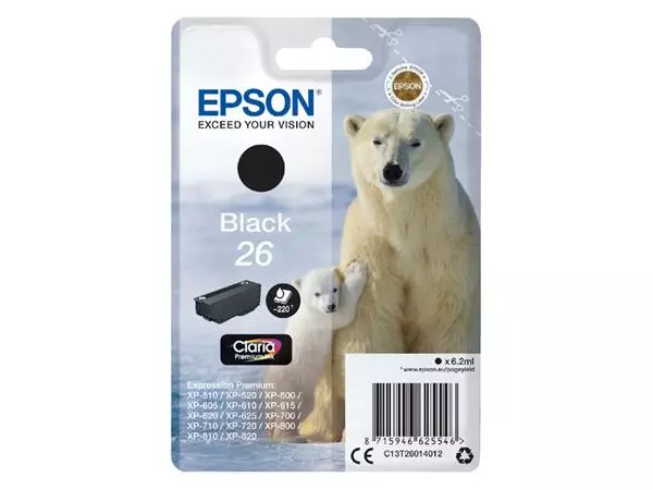 Een Inktcartridge Epson 26 T2601 zwart koop je bij Clippz! Office Supplies