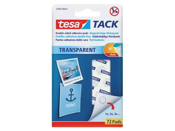 Een Kleefpads tesa® TACK dubbelzijdig transparant 72 stuks koop je bij Schellen Boek- en Kantoorboekhandel