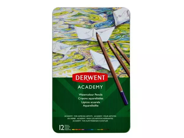 Een Kleurpotloden Derwent Academy aquarel blik à 12 stuks assorti koop je bij De Joma BV