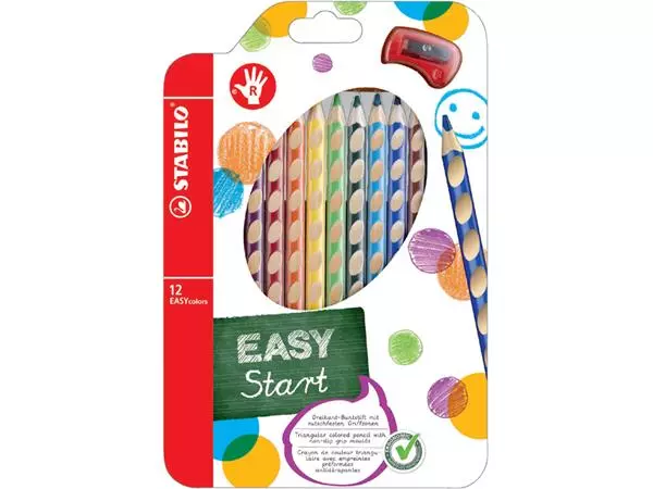 Kleurpotloden STABILO 331 Easycolors rechtshandig inclusief puntenslijper assorti etui à 12 stuks