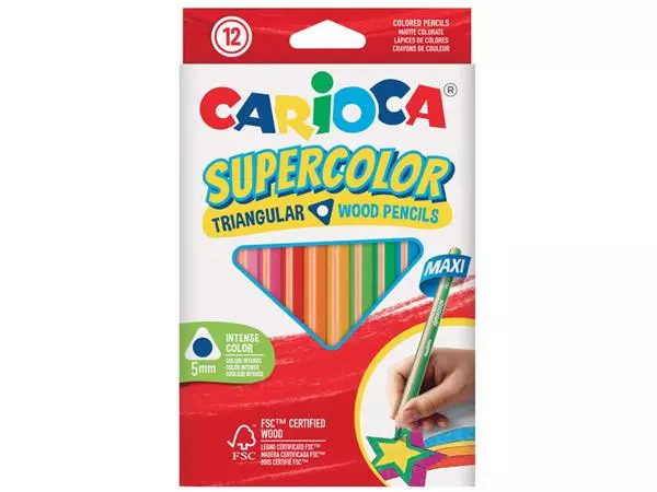 Een Kleurpotlood Carioca Supercolor Triangular set à 12 kleuren koop je bij Clippz! Office Supplies