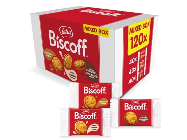 Een Koekjes Lotus Biscoff sandwich mix doos 120 stuks koop je bij Holster Kantoortotaal