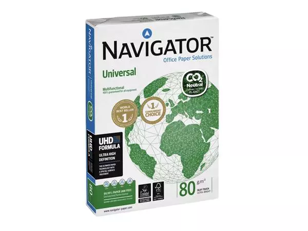 Een Kopieerpapier Navigator Universal CO2 A4 80gr wit 500vel koop je bij Schellen Boek- en Kantoorboekhandel