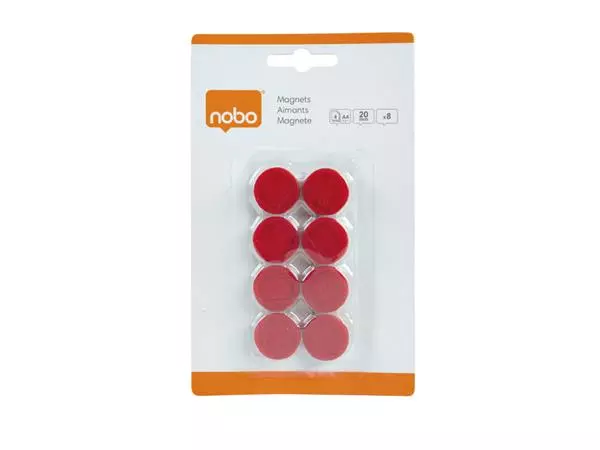 Een Magneet Nobo 20mm 120gr rood 8 stuks koop je bij De Rijk Kantoorshop