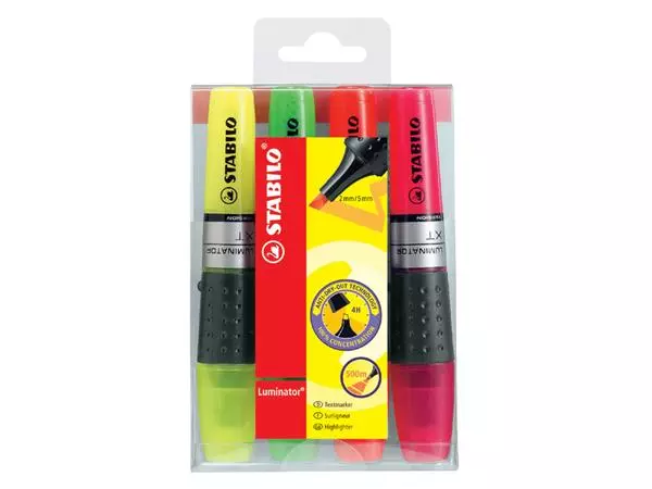 Een Markeerstift STABILO Luminator XT assorti 71/4 assorti etui à 4 stuks koop je bij All Office Kuipers BV