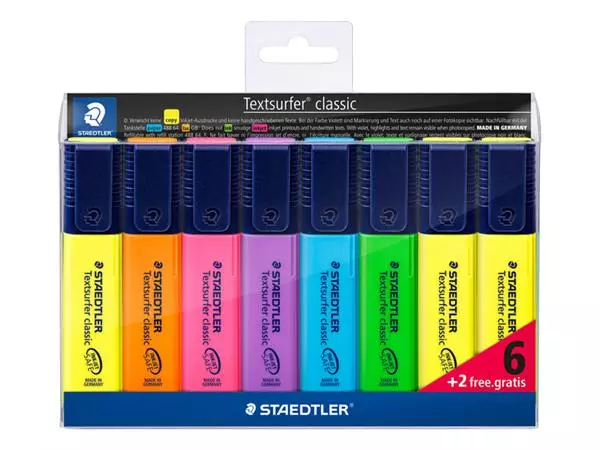 Een Markeerstift Staedtler 364 Textsurfer set à 6 stuks assorti + 2 geel gratis koop je bij Deska Alles voor Kantoor