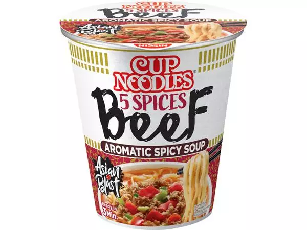 Een Noodles Nissin 5 spices beef cup koop je bij Continu Kantoor