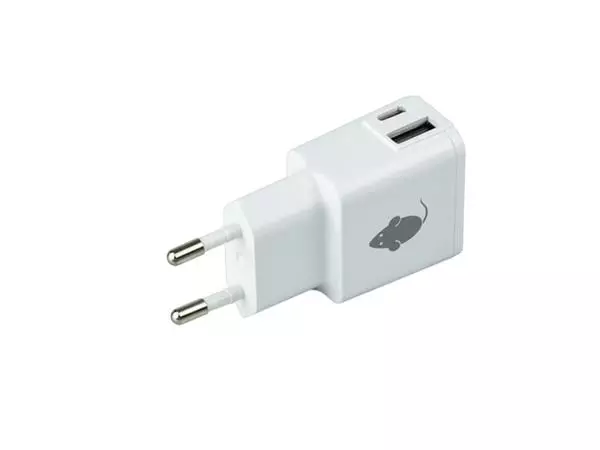 Een Oplader Green Mouse USB-C 1x en USB-A 1x 2.4A wit koop je bij De Joma BV