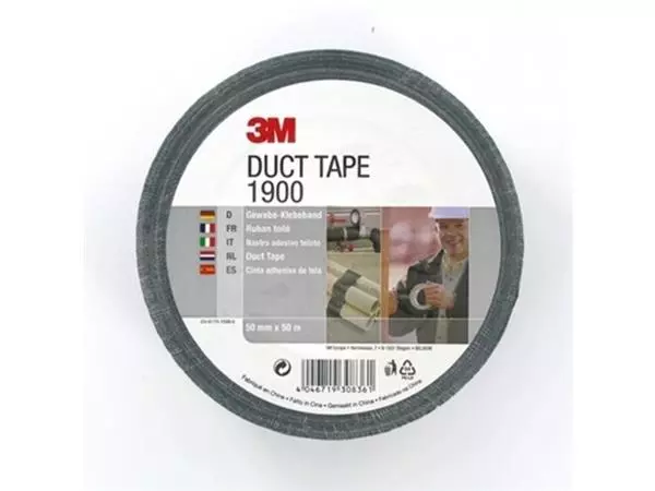 Een Plakband 3M 1900 Duct Tape 50mmx50m zwart koop je bij QuickOffice BV