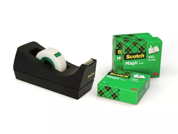Een Plakbandhouder Scotch C38 zwart + 4 rollen magic tape 19mmx33m koop je bij De Joma BV