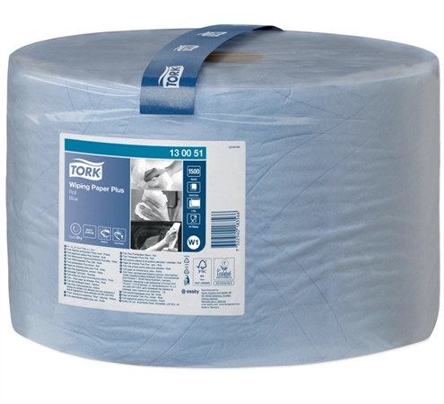 Poetspapier Tork Wiping Plus W1 2-laags 1500vel blauw 130051