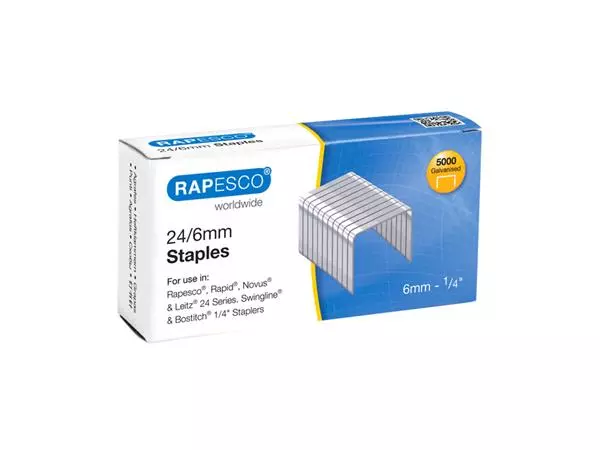 Een Rapesco 24/6mm (22/6) Verzinkt Nieten (doos 5000) koop je bij QuickOffice BV