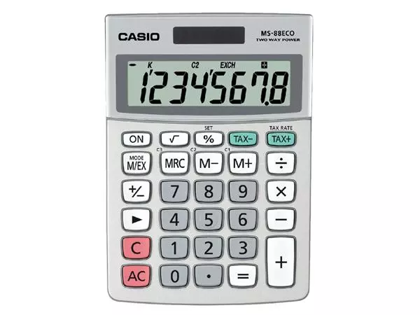 Een Rekenmachine Casio MS-88ECO koop je bij All Office Kuipers BV