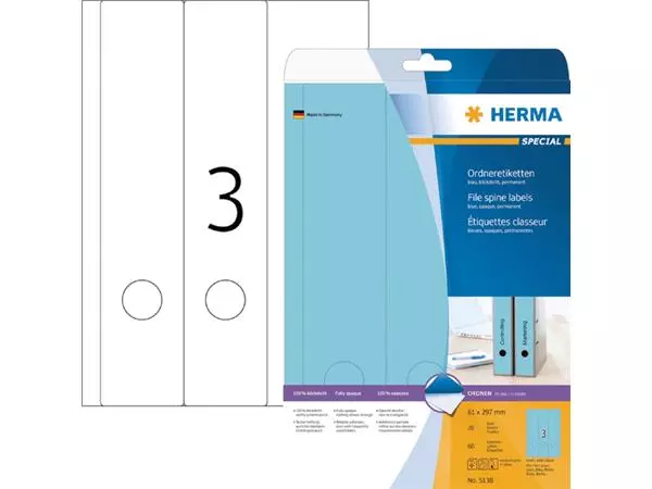 Een Rugetiket HERMA 5138 breed/lang 61x297mm zelfklevend blauw koop je bij De Joma BV