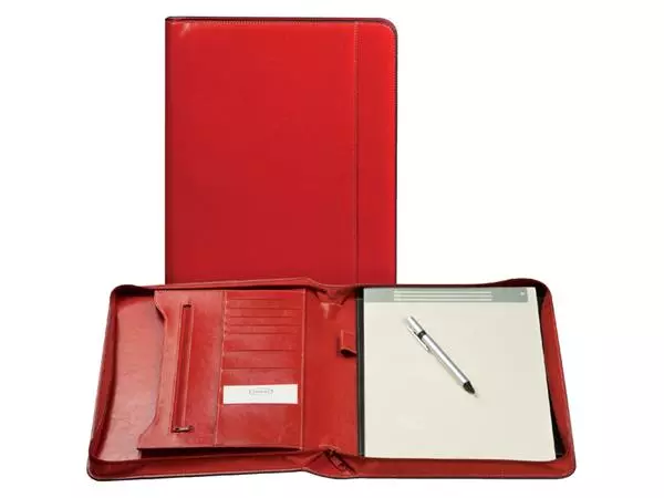 Een Schrijfmap Brepols Palermo luxe A4 met rits inclusief schrijfblok rood koop je bij De Joma BV