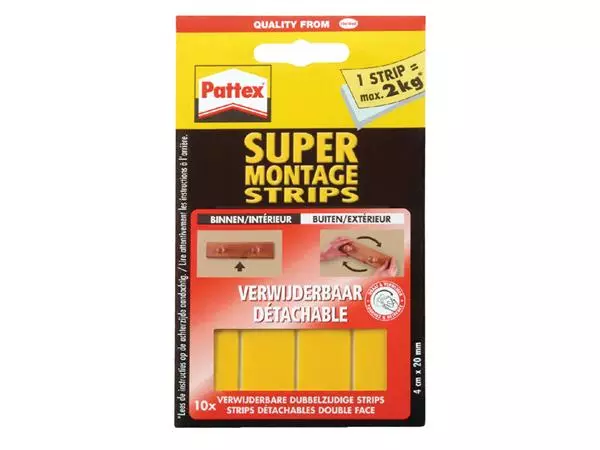 Een Supermontagestrip Pattex 2kg verwijderbaar 10stuks koop je bij Den Otter Kantoorpartners B.V.