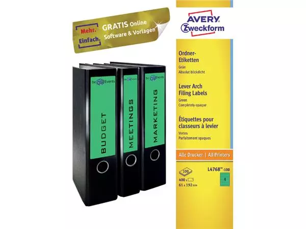 Een Rugetiket Avery breed 61x192mm zelfklevend groen koop je bij Romijn Office Supply