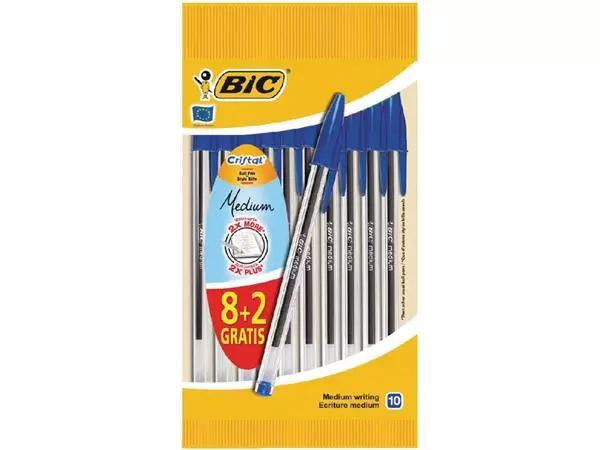 Een Balpen Bic Cristal medium blauw zakje à 8+2 gratis koop je bij Sysdicom BV