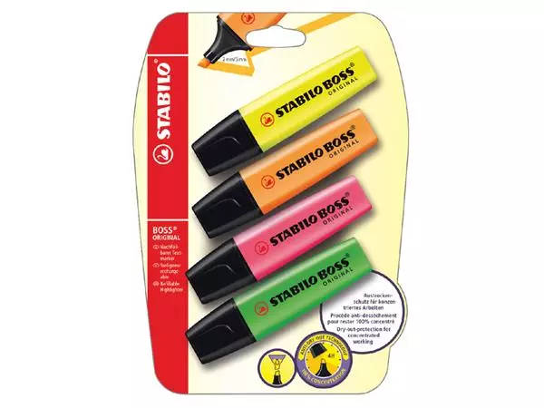 Een Markeerstift STABILO BOSS Original 70/4 assorti blister à 4 stuks koop je bij Continu Kantoor