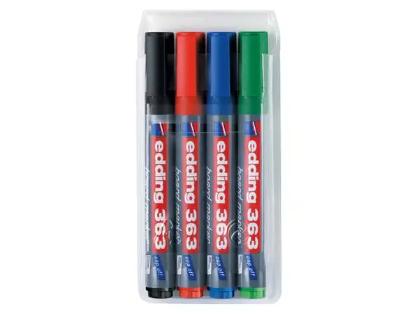 Een Viltstift edding 363 whiteboard schuin 1-5mm assorti set à 4 stuks koop je bij Continu Kantoor