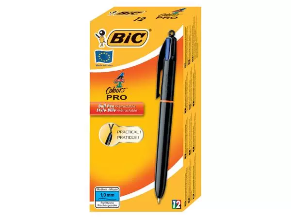 Een Balpen Bic 4kleuren Pro met ring medium zwart koop je bij Kantorice office & business supplies