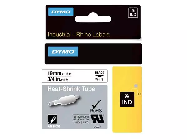 Een Labeltape Dymo Rhino industrieel krimpkous 19mm zwart op wit koop je bij QuickOffice BV