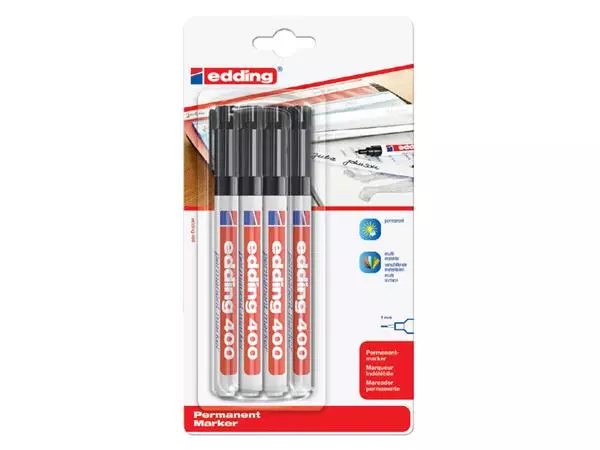 Een Viltstift edding 400 rond 1mm zwart blister à 4 stuks koop je bij QuickOffice BV