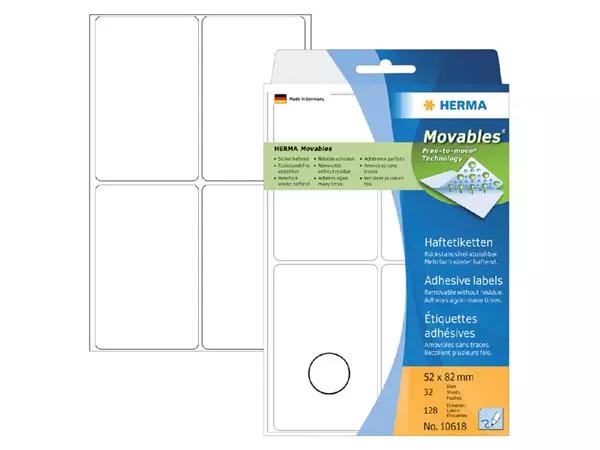 Een Etiket HERMA 10618 52x82mm verwijderbaar 128stuks koop je bij Kantorice office & business supplies